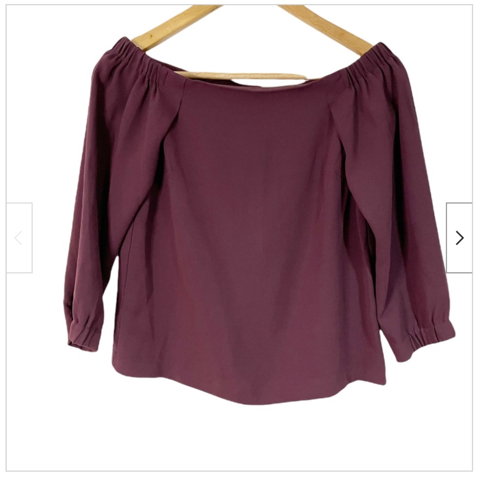 Babaton Aritzia Rodrigo Off Shoulder Blouse Shirt Burgundy